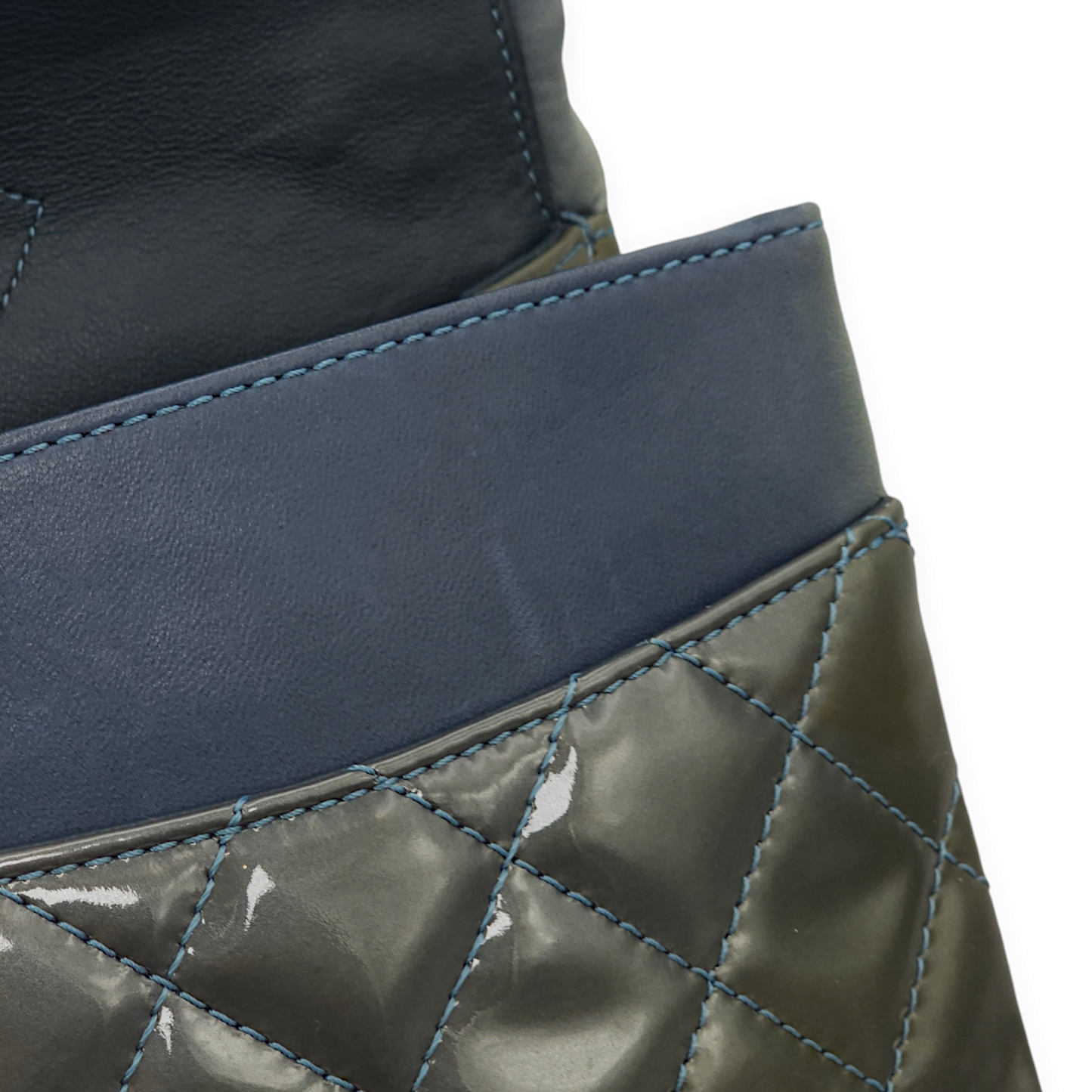 Reissue 227 (31cm) Metallic Blue Crossbody Bag in Patent Leather, Ruthenium hardware