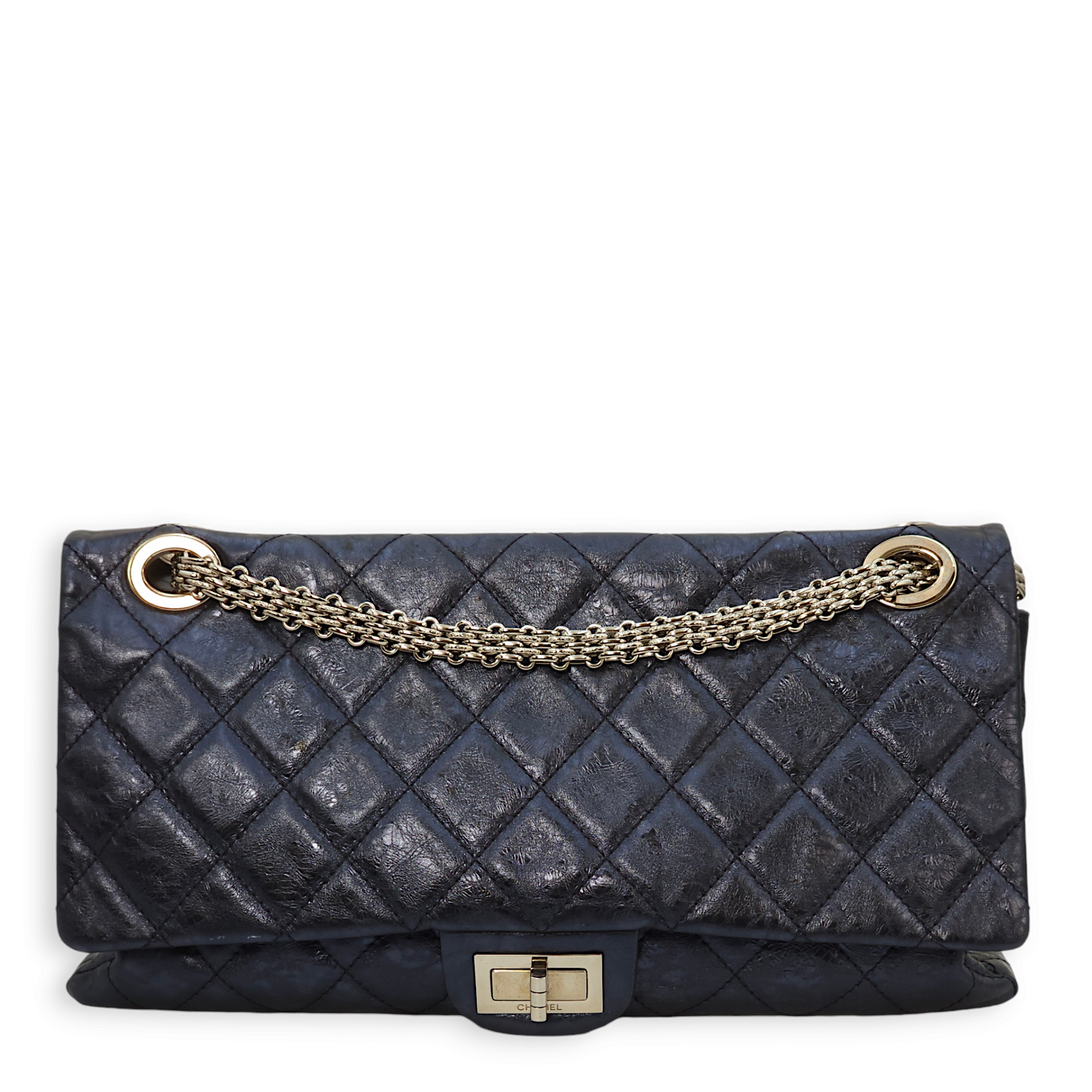 Reissue 228 Metallic Blue Crossbody Bag in Distressed Leather, Palladium hardware