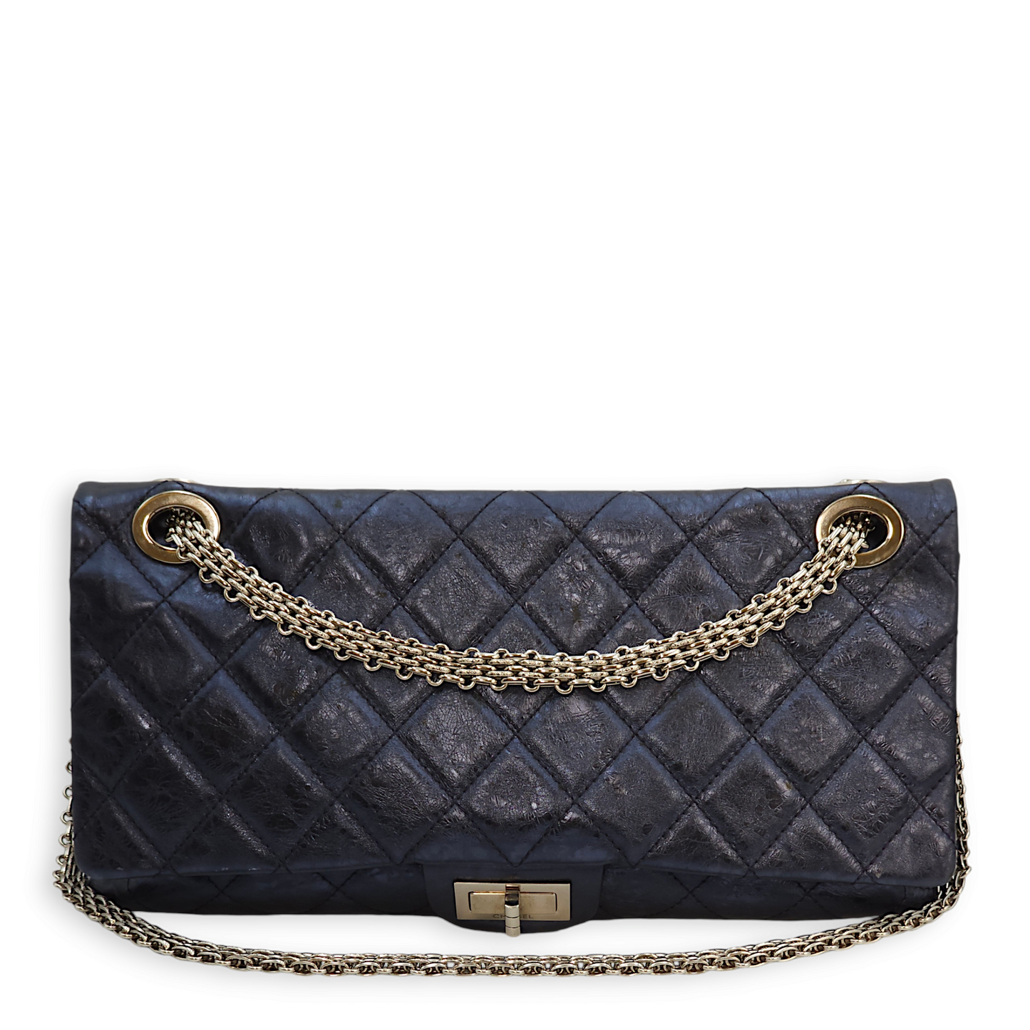 Reissue 228 Metallic Blue Crossbody Bag in Distressed Leather, Palladium hardware