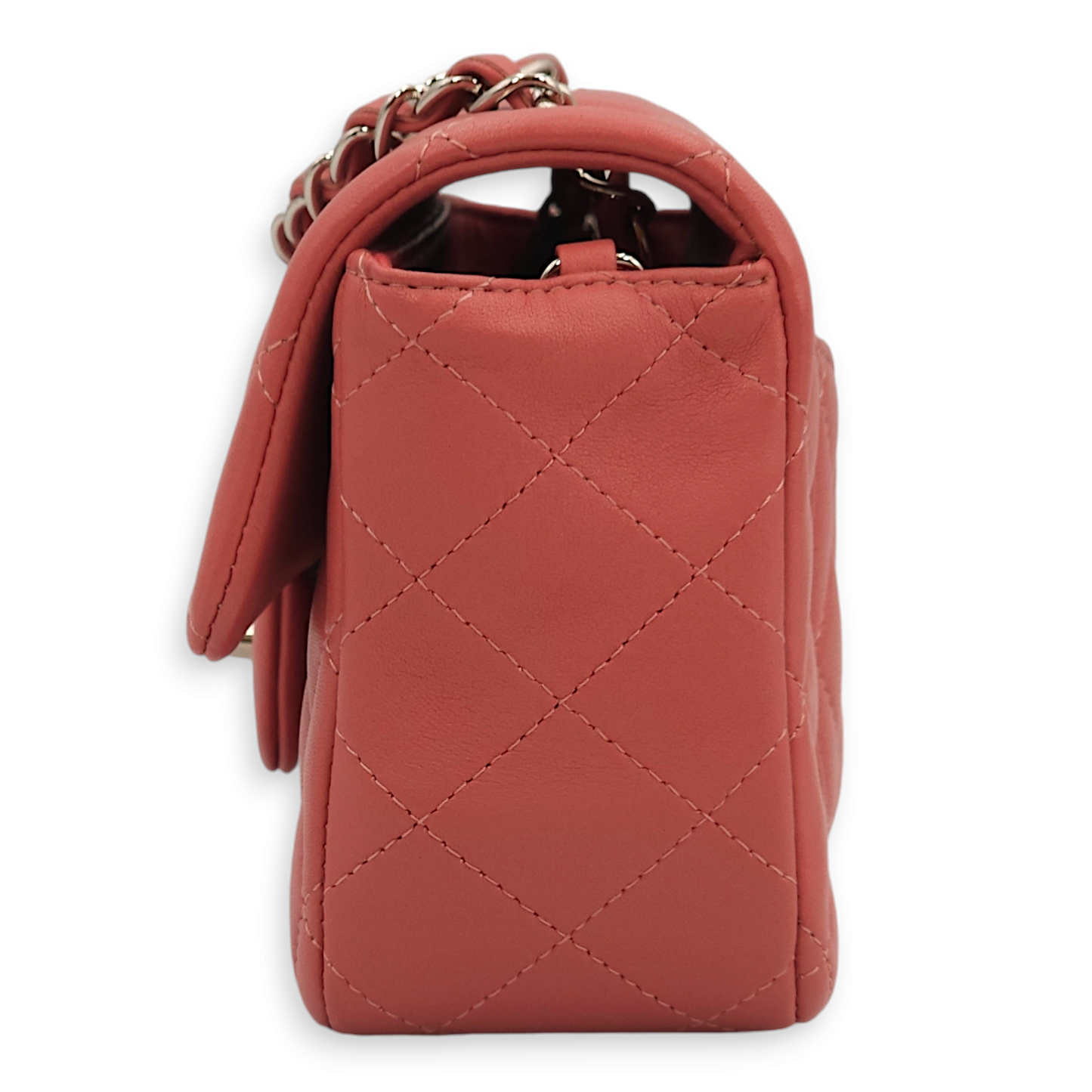 Classic Rectangle Mini Pink Crossbody Bag in Lambskin, Palladium hardware