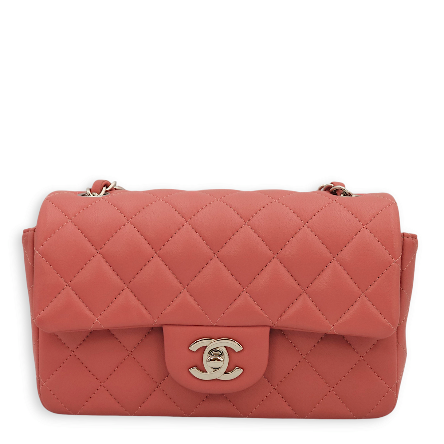 Classic Rectangle Mini Pink Crossbody Bag in Lambskin, Palladium hardware