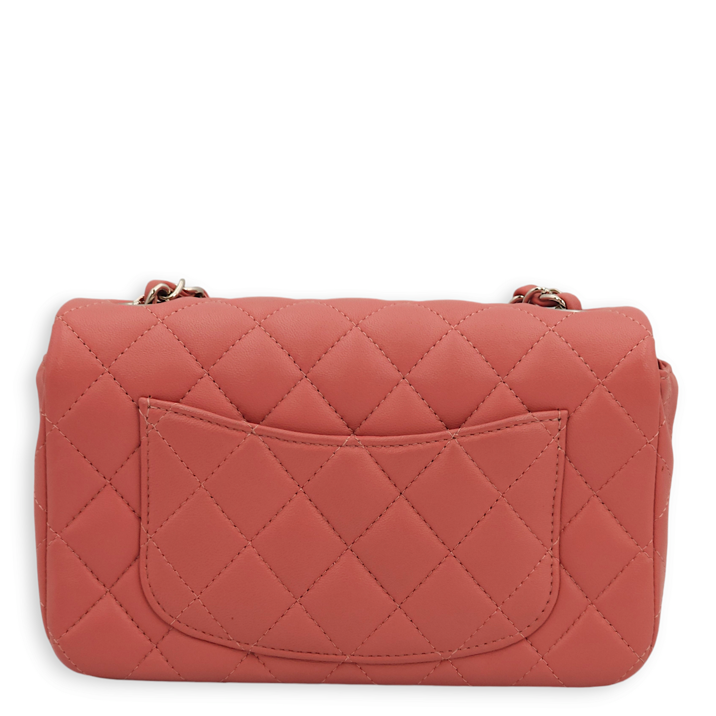 Classic Rectangle Mini Pink Crossbody Bag in Lambskin, Palladium hardware