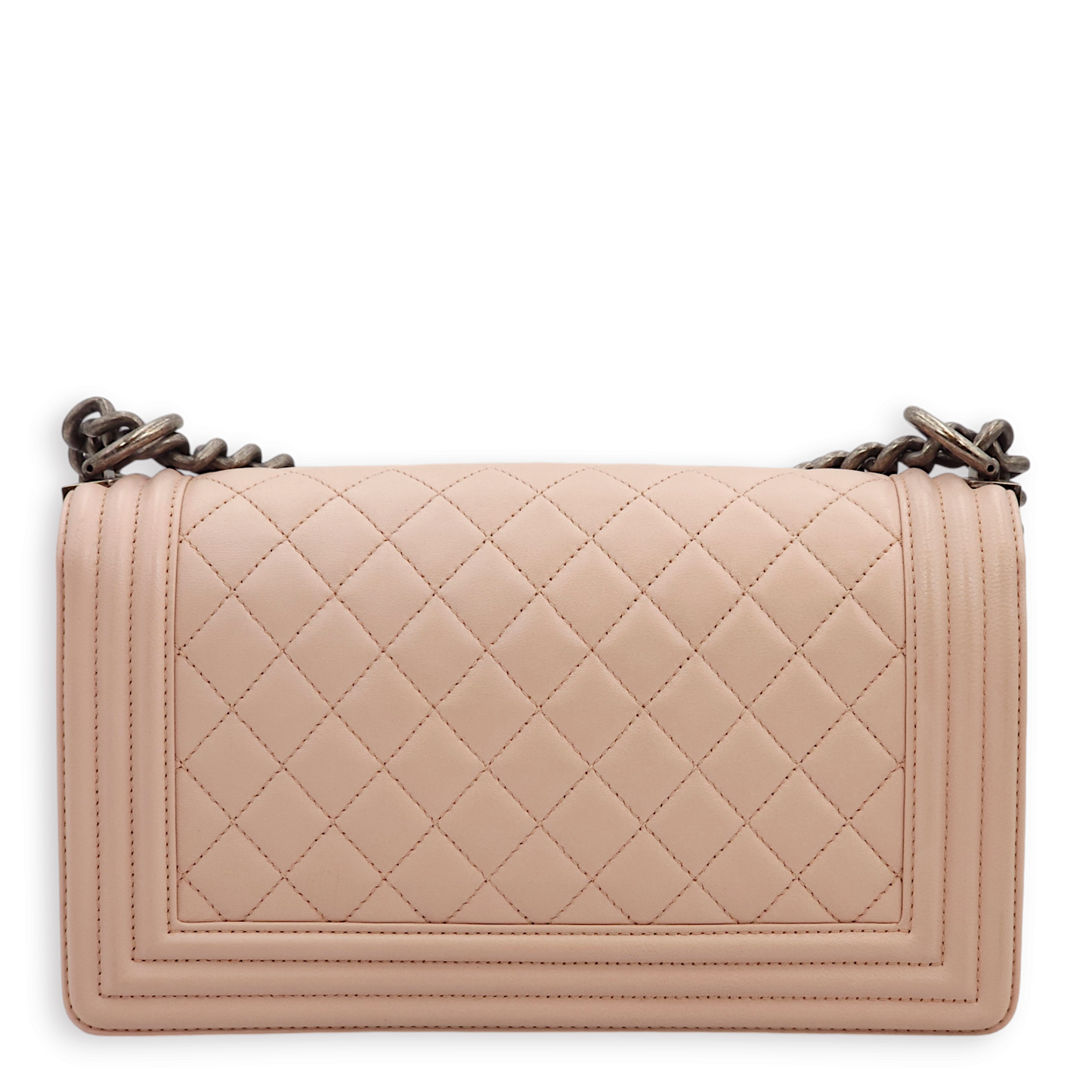 Quilted Le Boy (25cm) Medium Light Pink Shoulder Bag in Lambskin, Ruthenium hardware