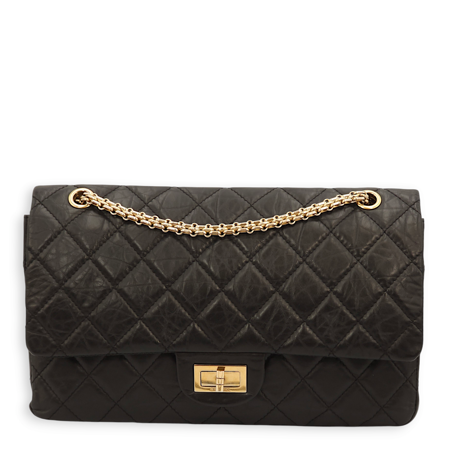 Reissue 227 Black Crossbody Bag in Distressed leather, Gold hardware