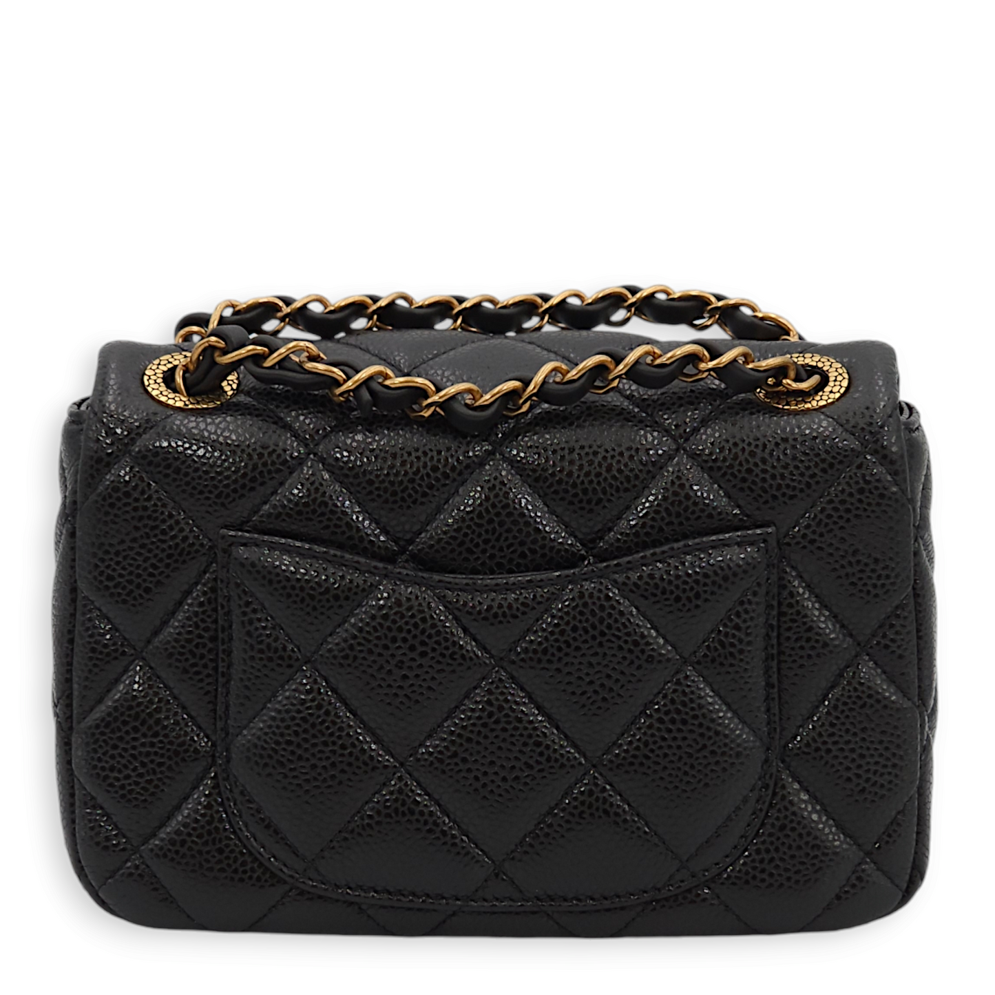 Seasonal Quilted Flap Mini Black Crossbody Bag in Caviar Leather, Gold hardware