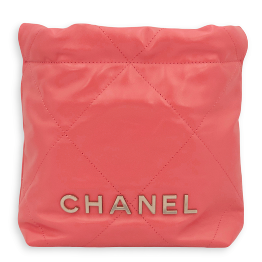 22 Mini Pink Tote Bag in Calfskin, Palladium hardware