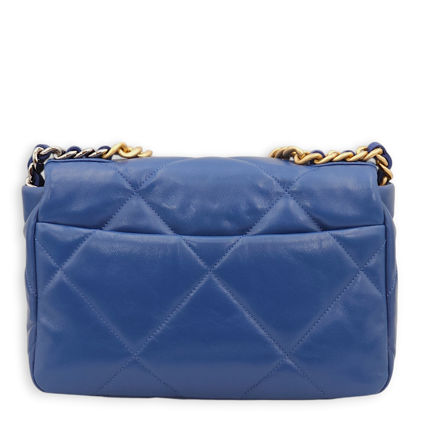 S19 Flap Small Blue Shoulder Bag in Goat Leather, 3-Tone hardware