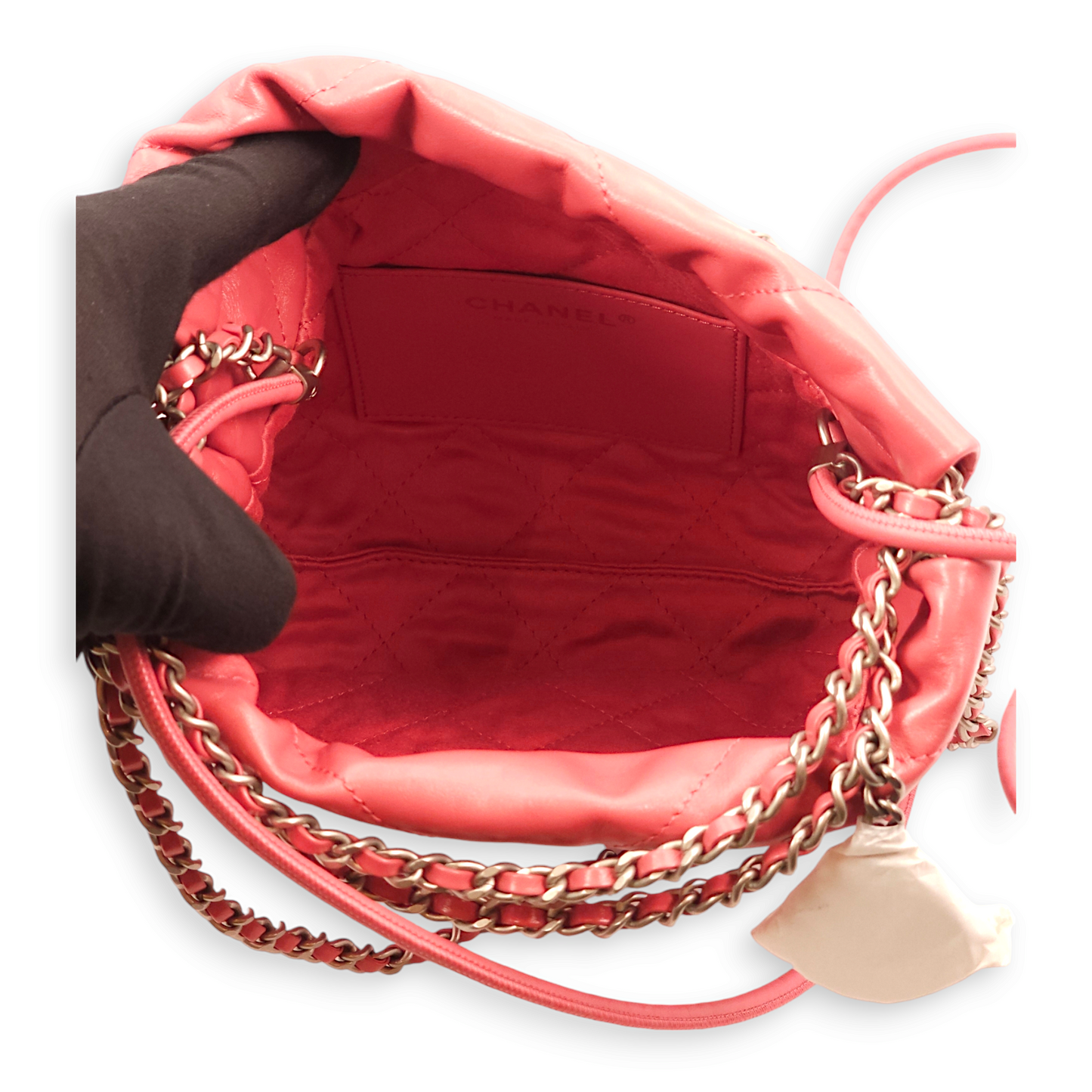 22 Mini Pink Tote Bag in Calfskin, Palladium hardware