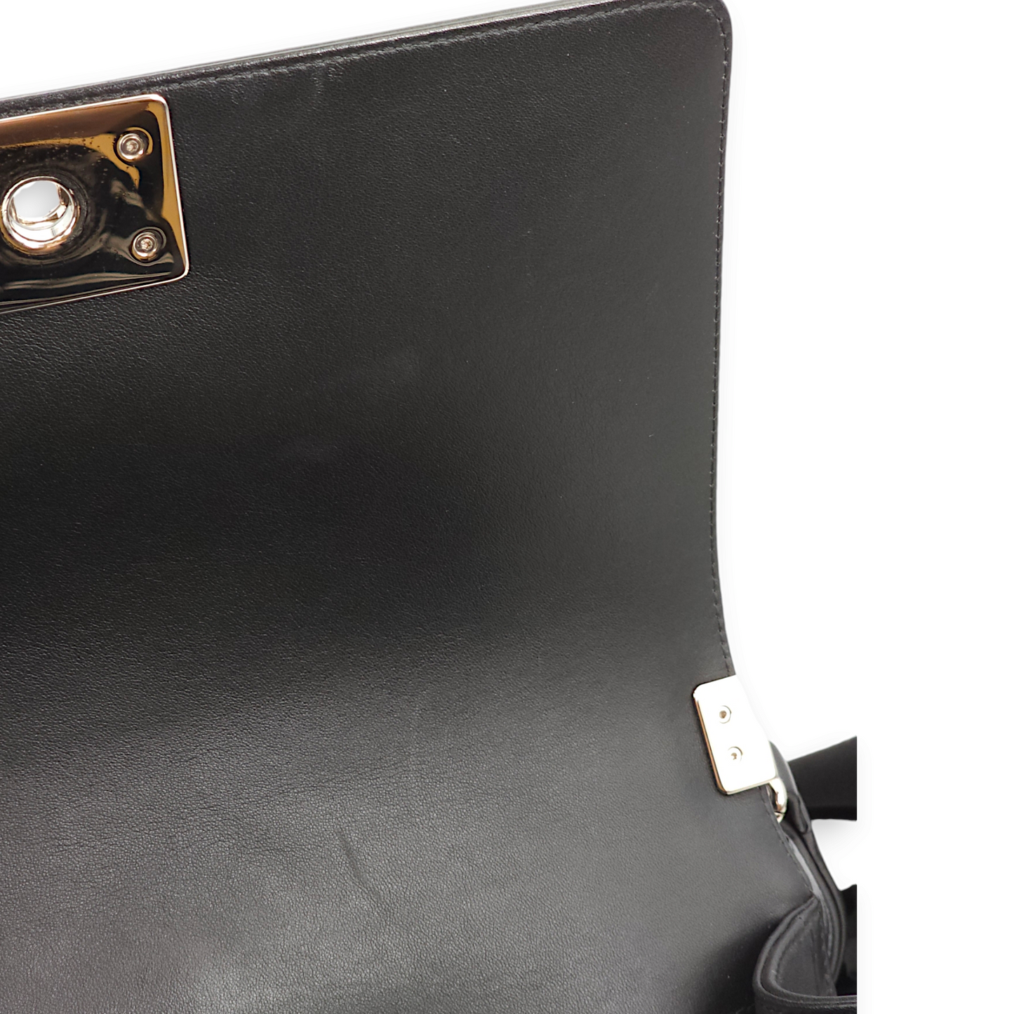 Chevron Le Boy Medium Black Shoulder Bag in Calfskin, Palladium hardware