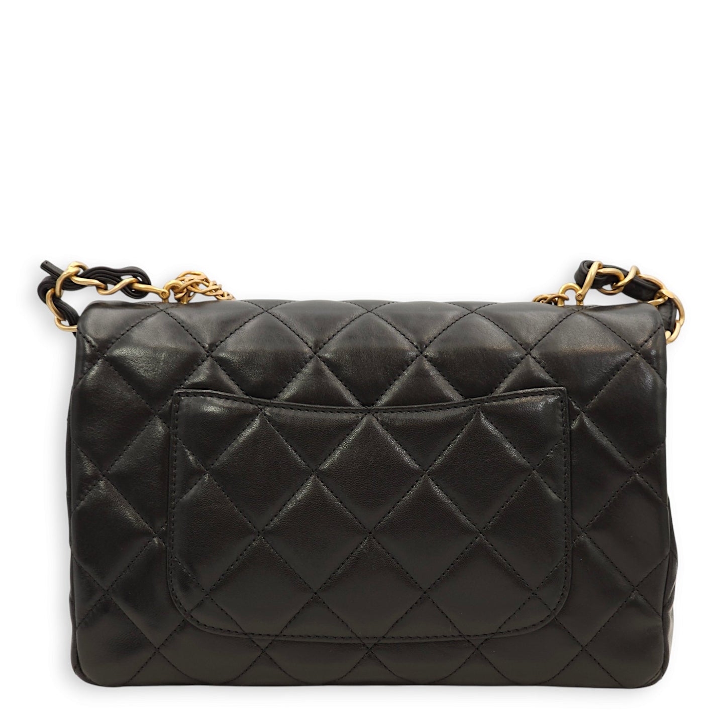 Quilted Seasonal Flap Black Crossbody Bag in Lambskin, Gold hardware