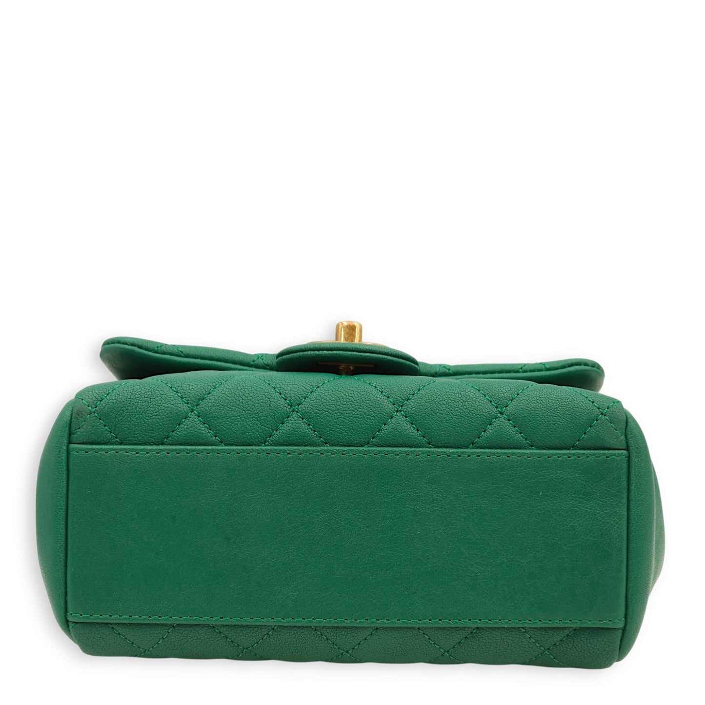 Trapezio Flap Green Crossbody Bag in Chevre Leather, Gold hardware