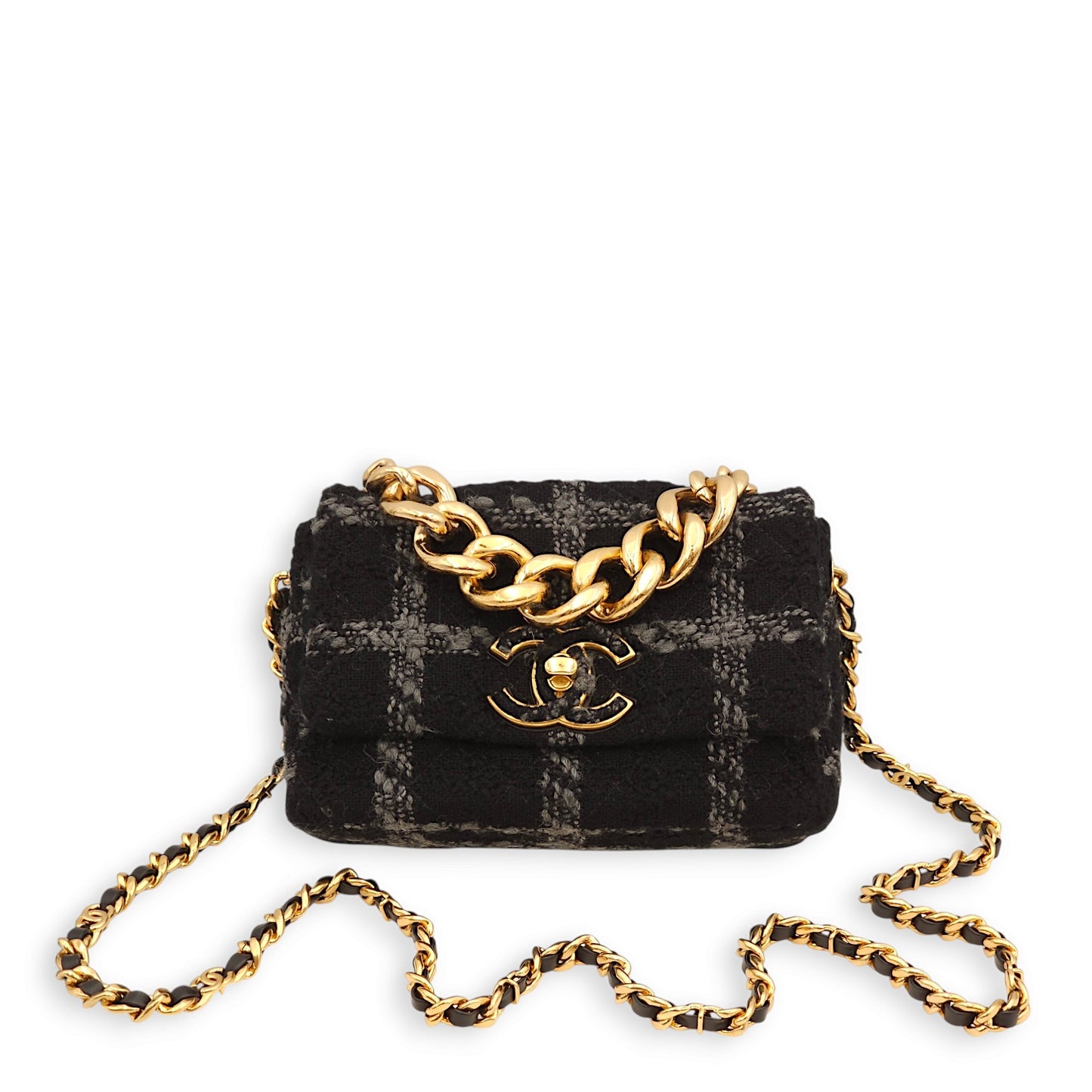 C19 Black Crossbody Bag in Tweed, Gold hardware