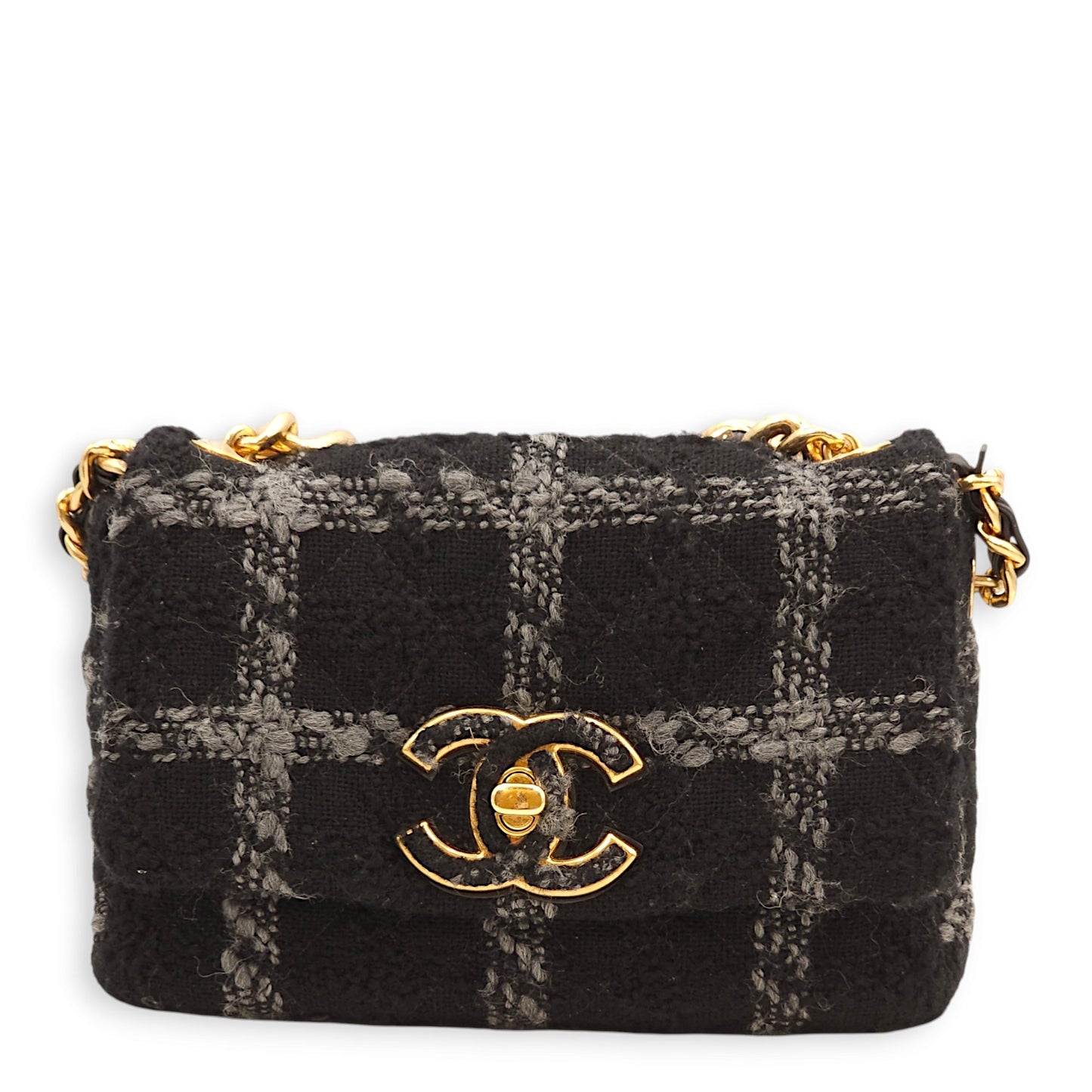 C19 Black Crossbody Bag in Tweed, Gold hardware