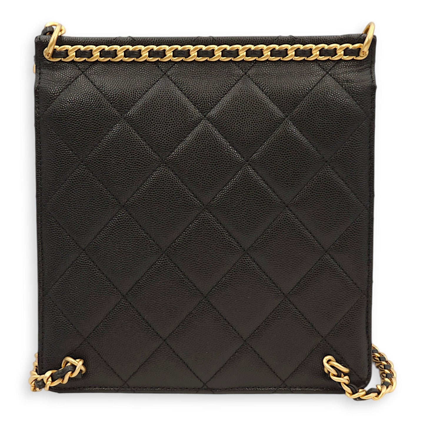 Quilted Chain Black Backpack in Caviar, Gold hardware