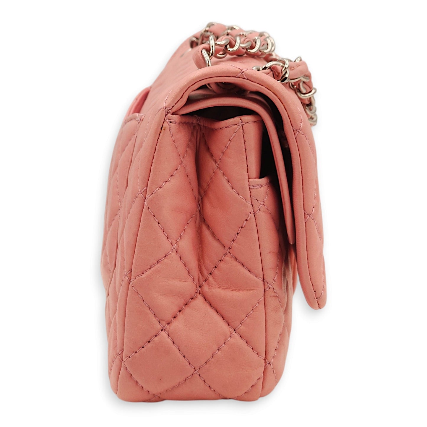 Classic Double Flap Pink Shoulder Bag in Lambskin, Silver hardware