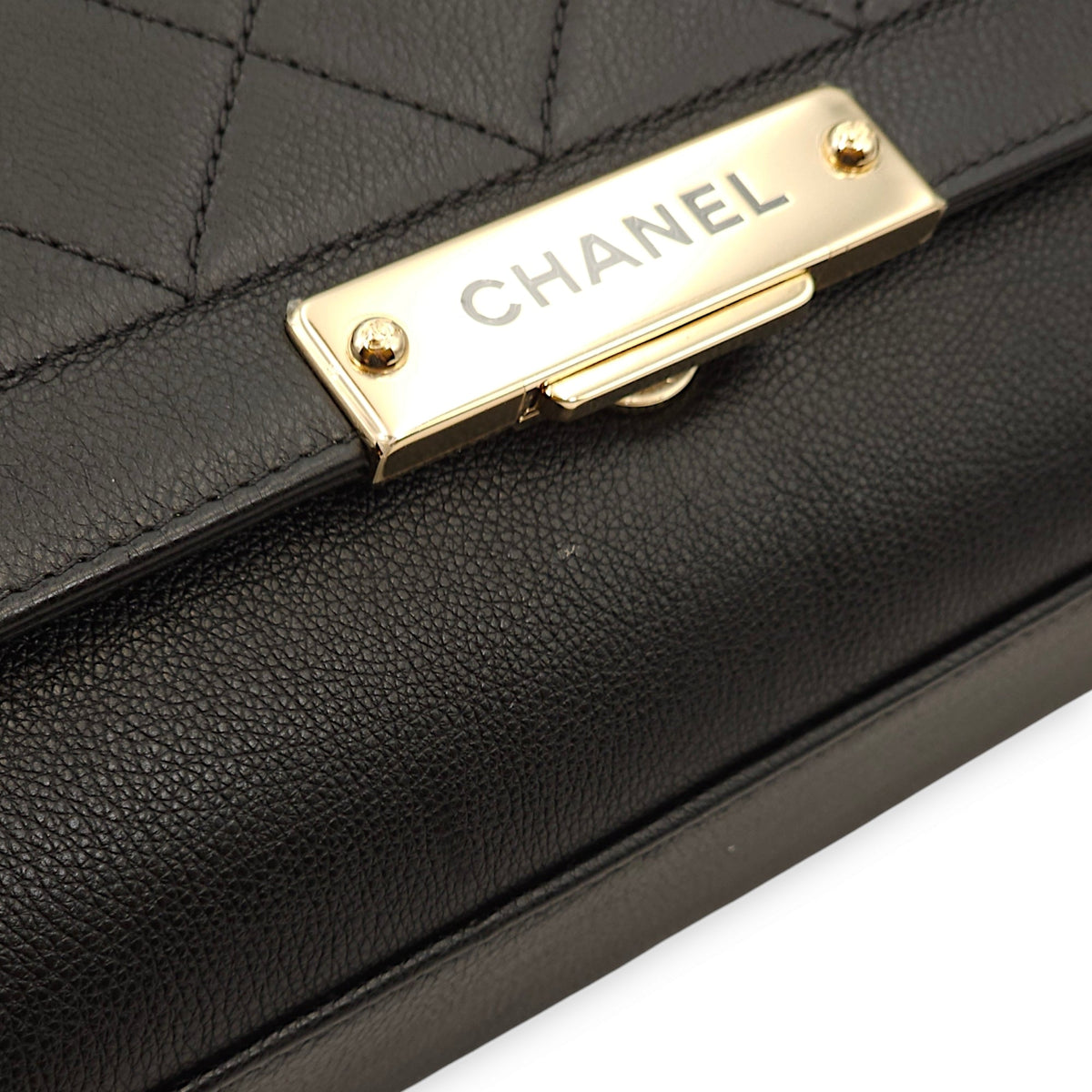 Click Label Flap Black Top Handle Bag in Calfskin, Gold hardware
