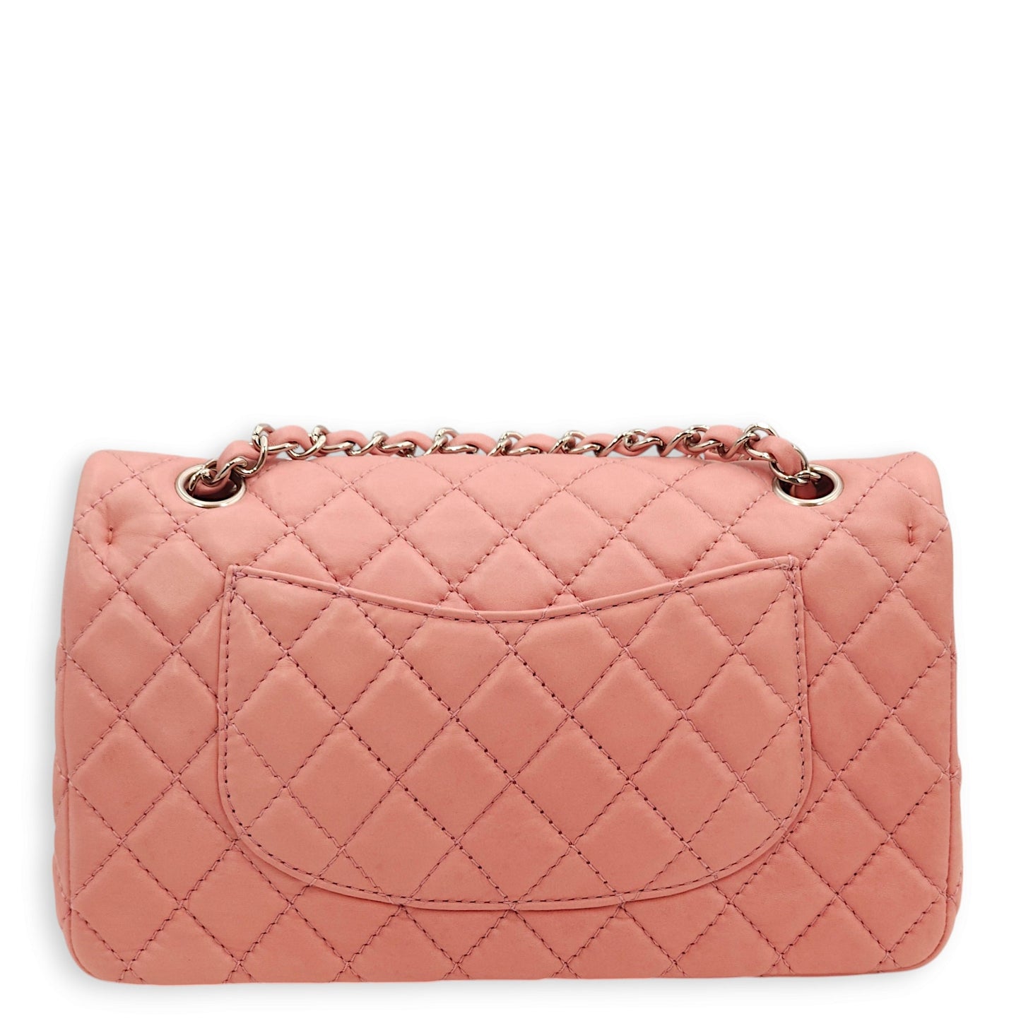 Classic Double Flap Pink Shoulder Bag in Lambskin, Silver hardware