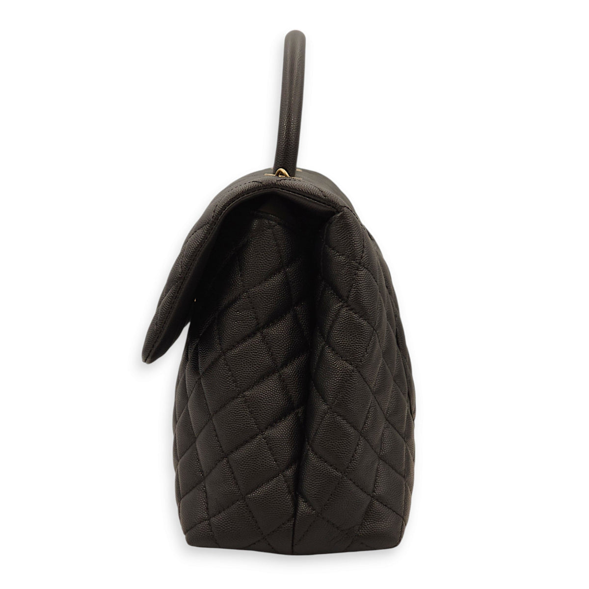 Coco Large Black Top Handle Bag in Caviar Leather, Gold hardware