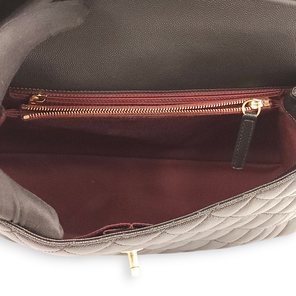 Coco Large Black Top Handle Bag in Caviar Leather, Gold hardware