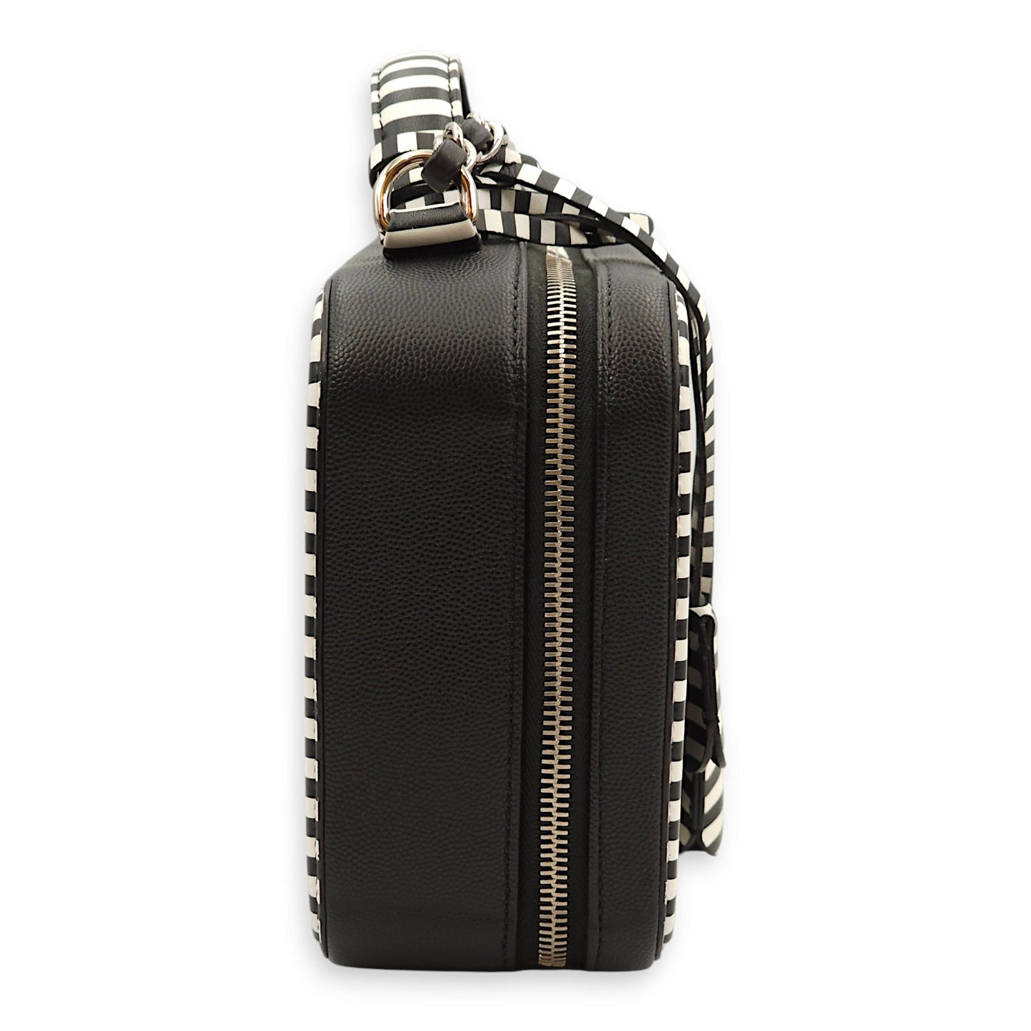 Filigree Vanity Medium Black, White Shoulder Bag in Caviar Leather, Silver hardware