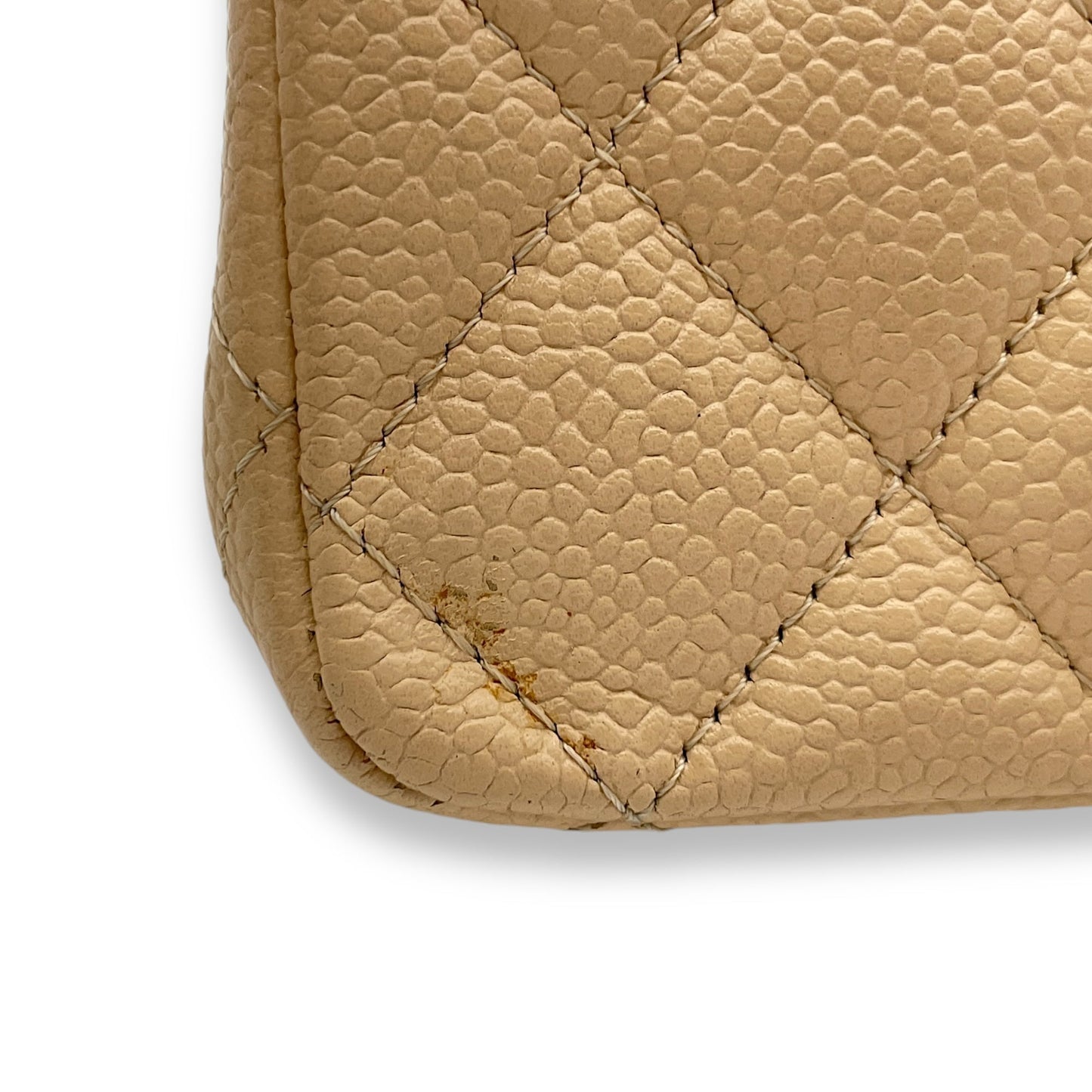 Classic Double Flap Beige Shoulder Bag in Caviar Leather, Silver hardware