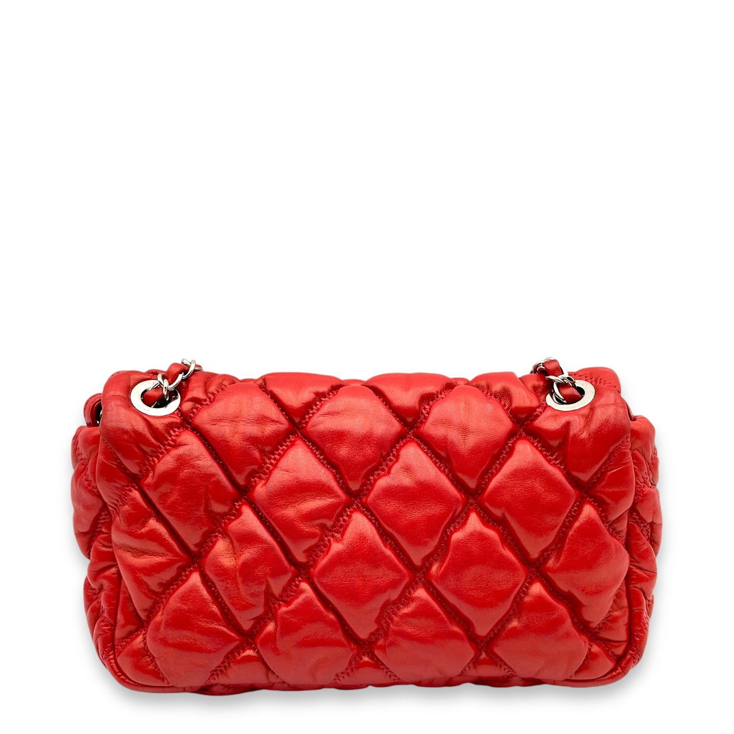 Bubble Quilt Red Shoulder Bag in Lambskin, Palladium hardware