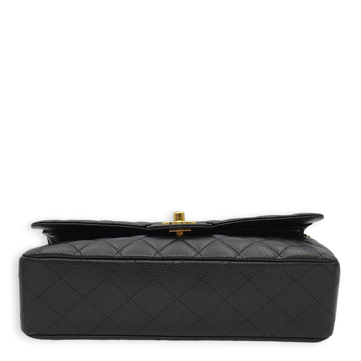 Classic Double Flap Medium Black Shoulder Bag in Caviar Leather, Gold hardware