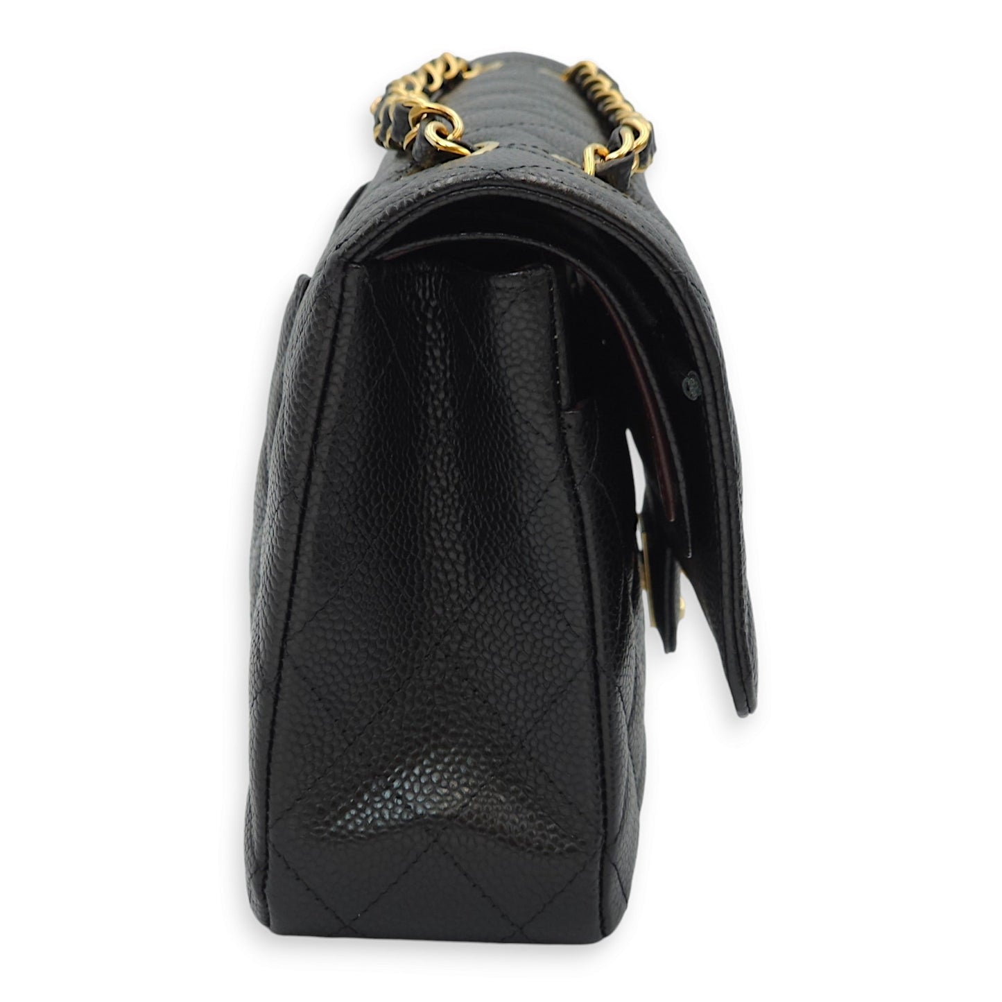Classic Double Flap Medium Black Shoulder Bag in Caviar Leather, Gold hardware