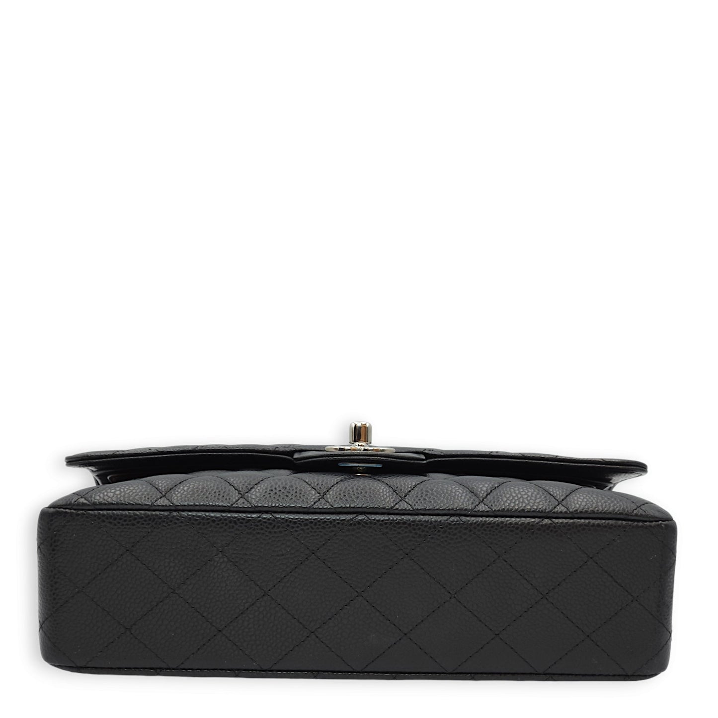 Classic Double Flap Medium Black Shoulder Bag in Caviar Leather, Silver hardware