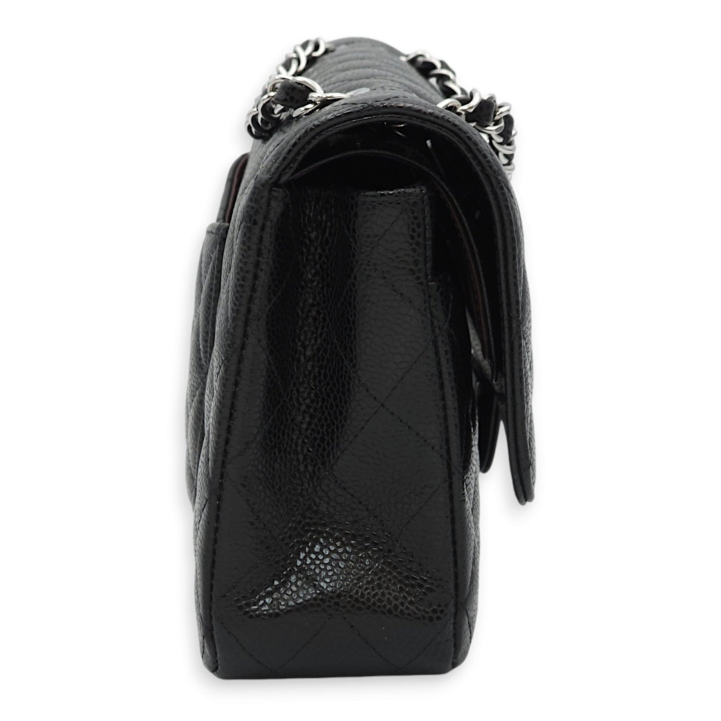 Classic Double Flap Medium Black Shoulder Bag in Caviar Leather, Silver hardware
