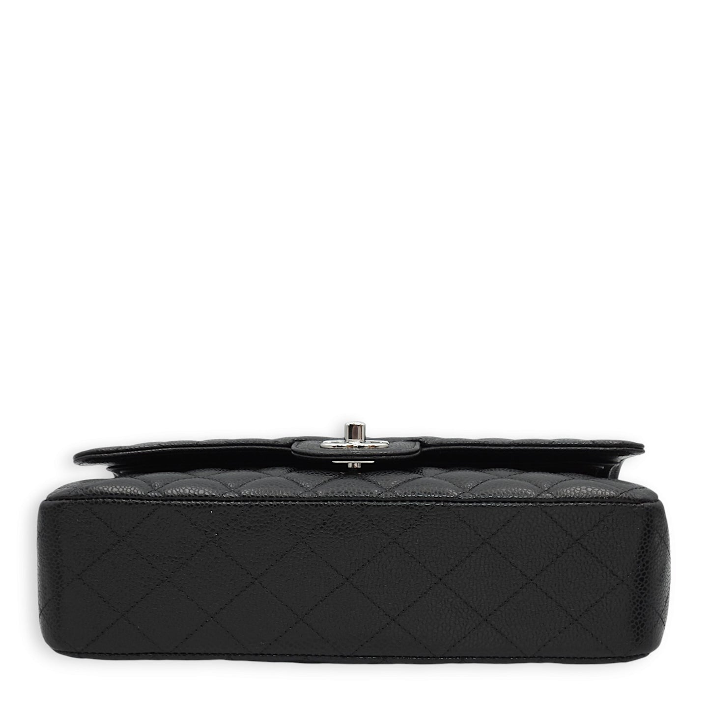Classic Double Flap Medium Black Shoulder Bag in Caviar Leather, Silver hardware