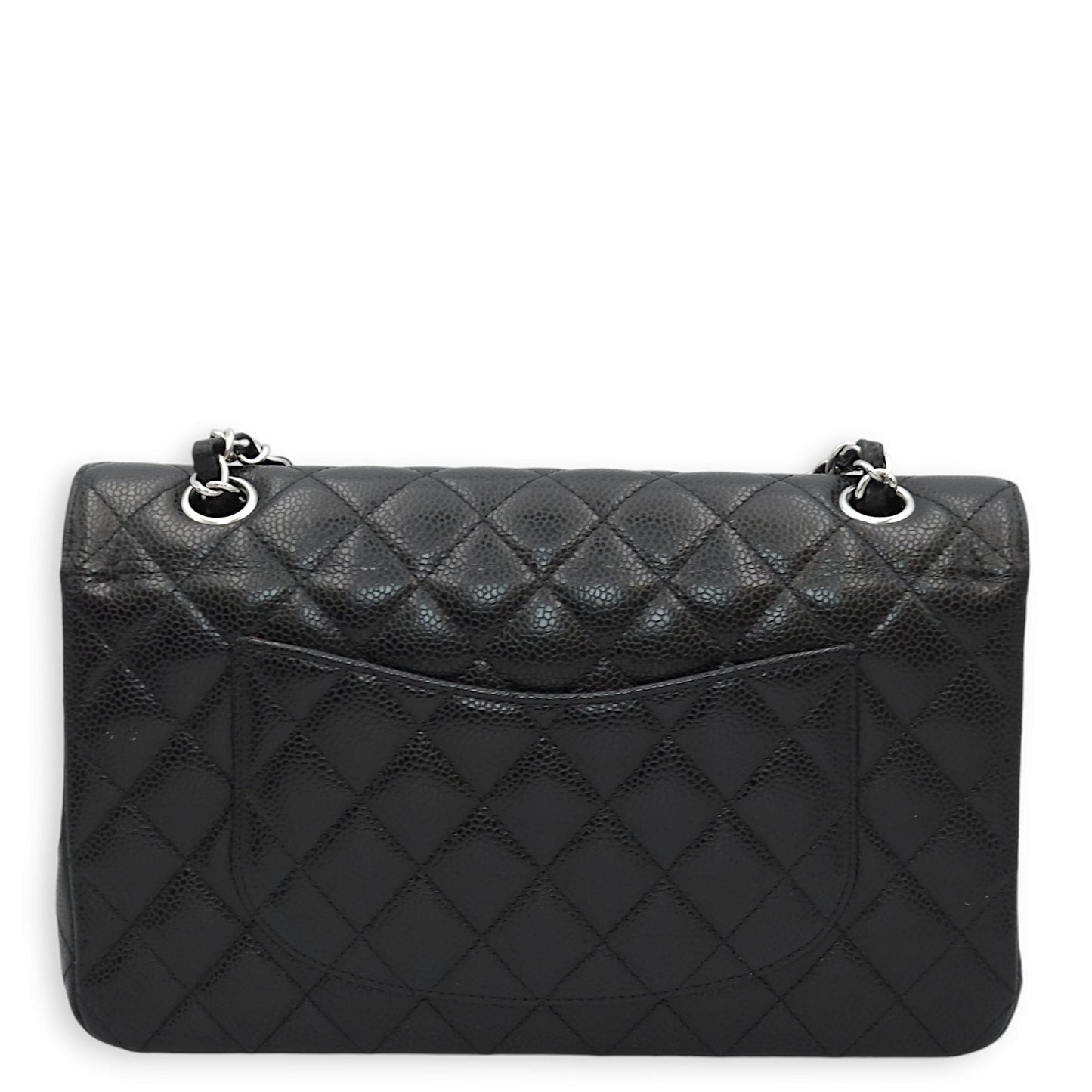 Classic Double Flap Medium Black Shoulder Bag in Caviar Leather, Silver hardware