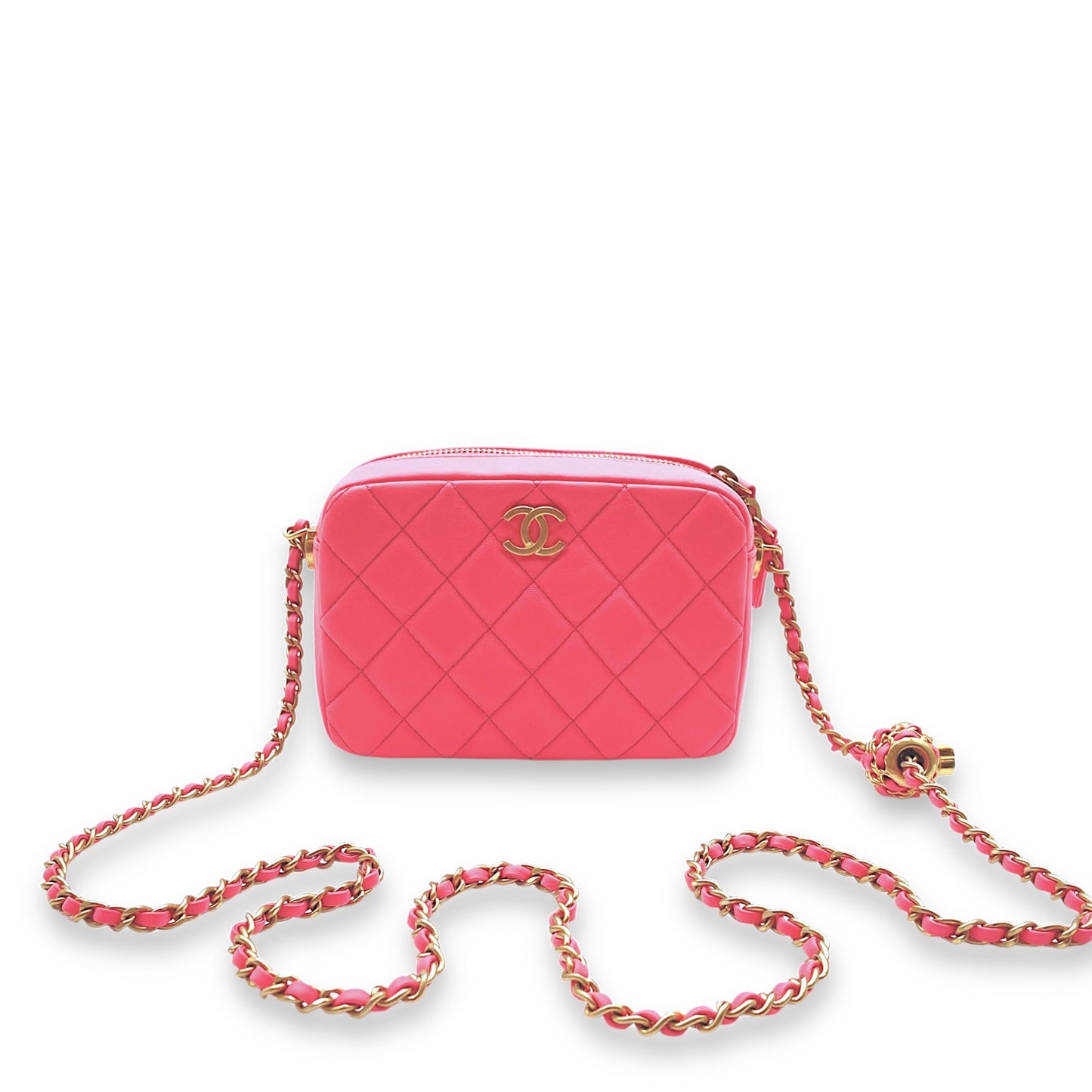 Pearl Crush Camera Pink Crossbody Bag in Lambskin, Gold hardware