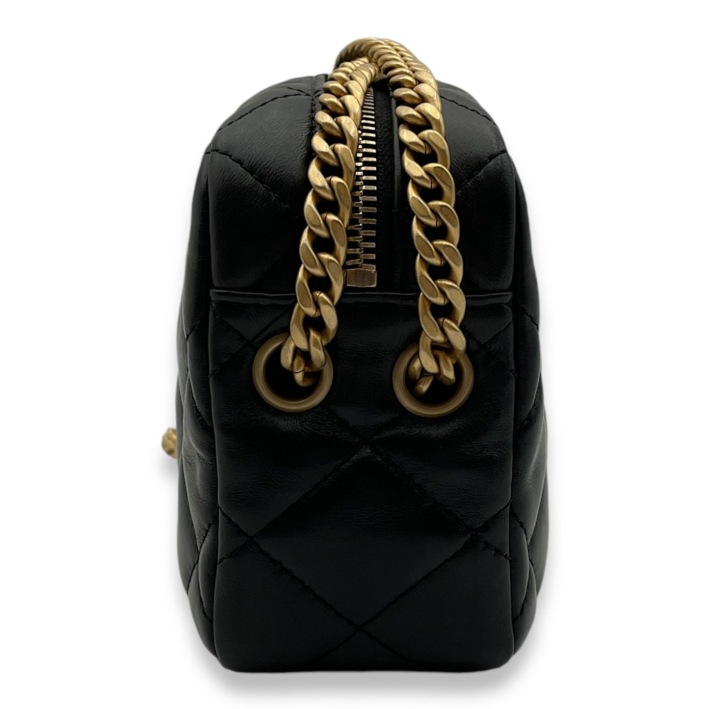 All Slide Camera Black Crossbody Bag in Lambskin, Gold hardware