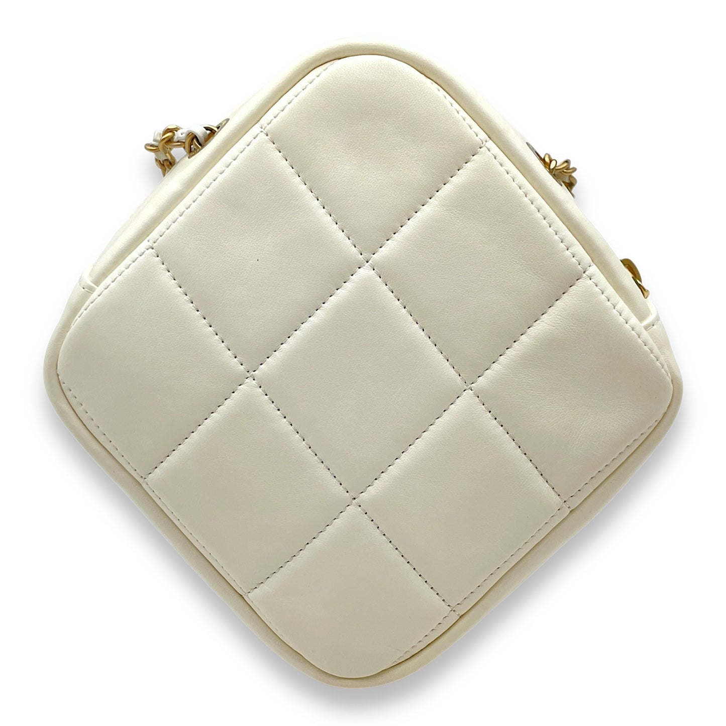 Diamond Quilted CC White Crossbody Bag in Lambskin, Gold hardware