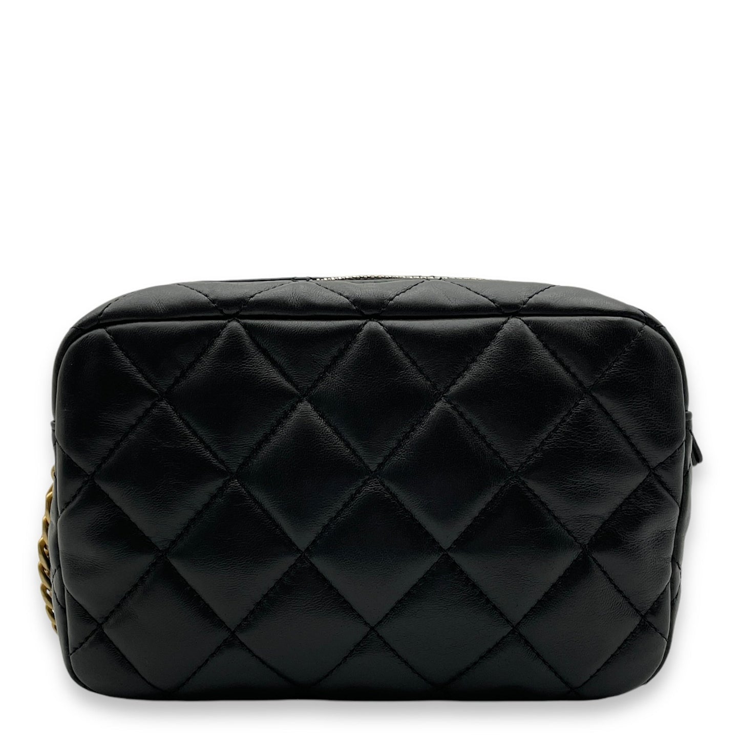 All Slide Camera Black Crossbody Bag in Lambskin, Gold hardware