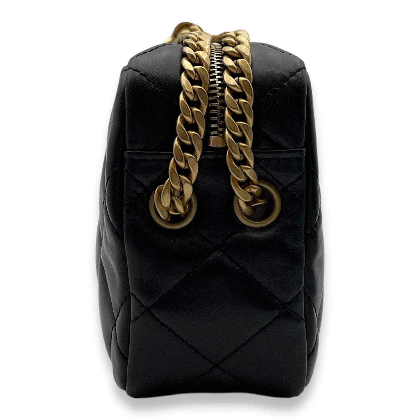 All Slide Camera Black Crossbody Bag in Lambskin, Gold hardware