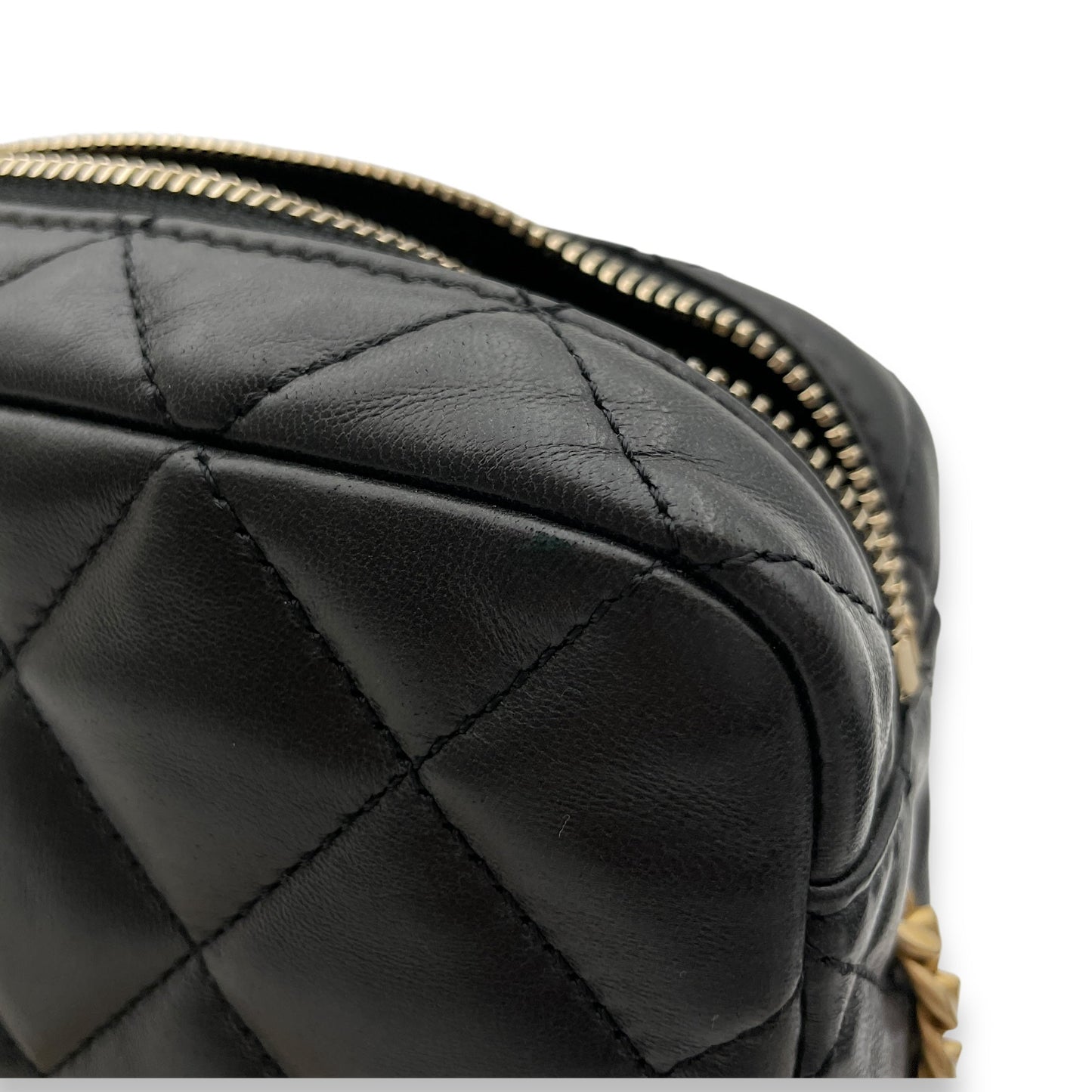 All Slide Camera Black Crossbody Bag in Lambskin, Gold hardware