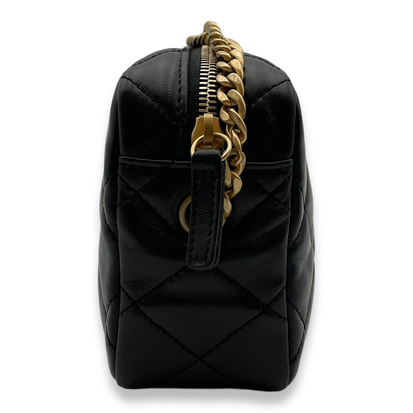 All Slide Camera Black Crossbody Bag in Lambskin, Gold hardware