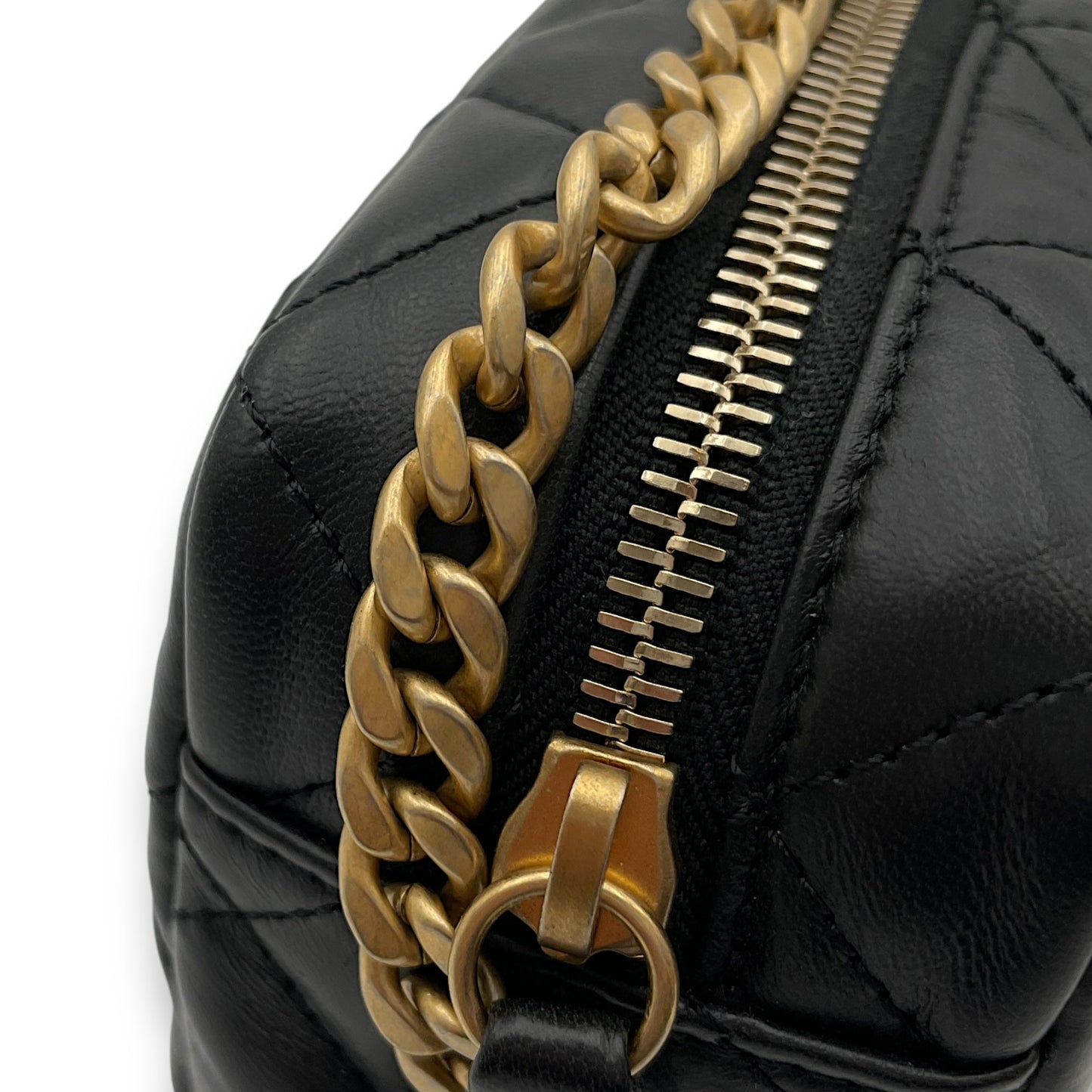 All Slide Camera Black Crossbody Bag in Lambskin, Gold hardware