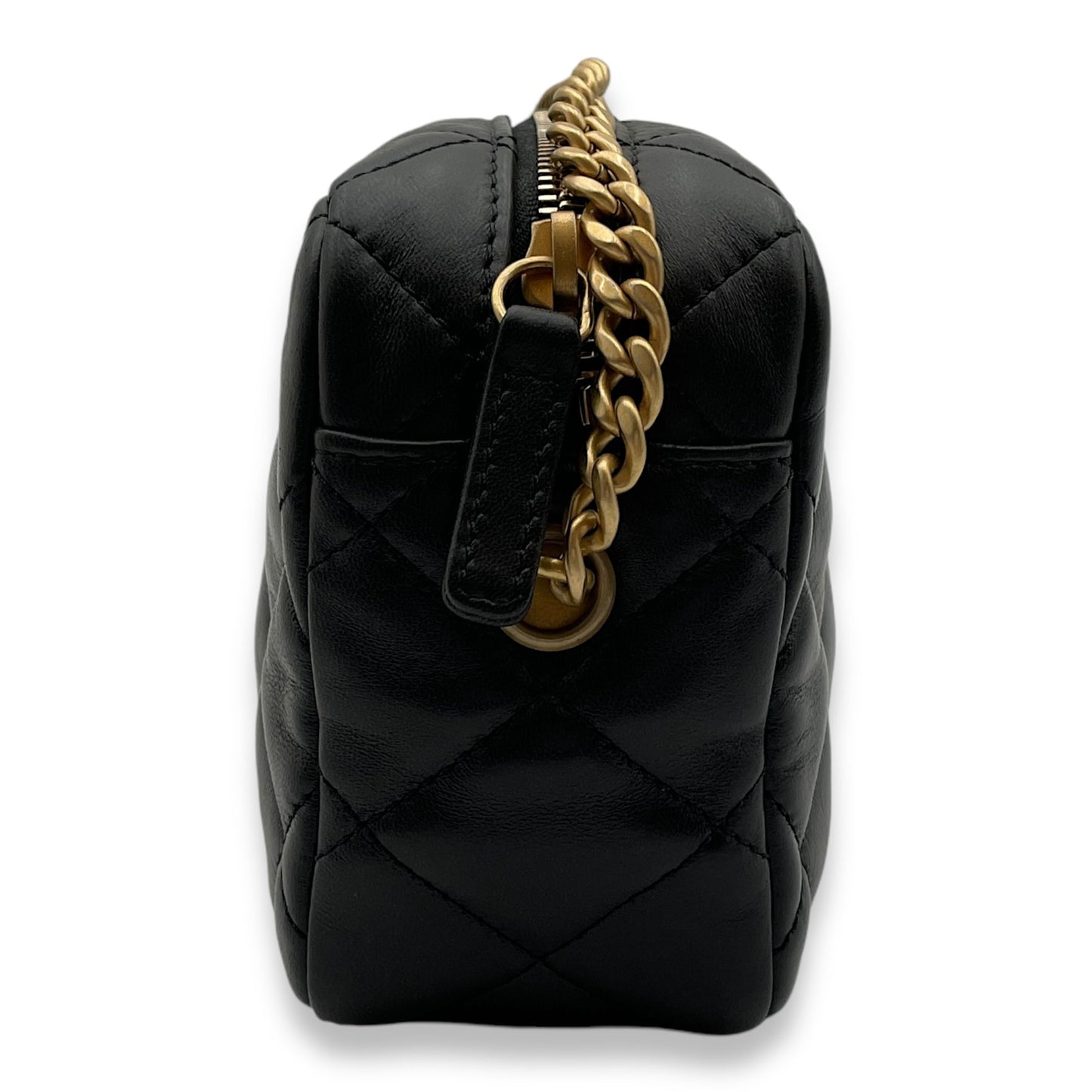 All Slide Camera Black Crossbody Bag in Lambskin, Gold hardware