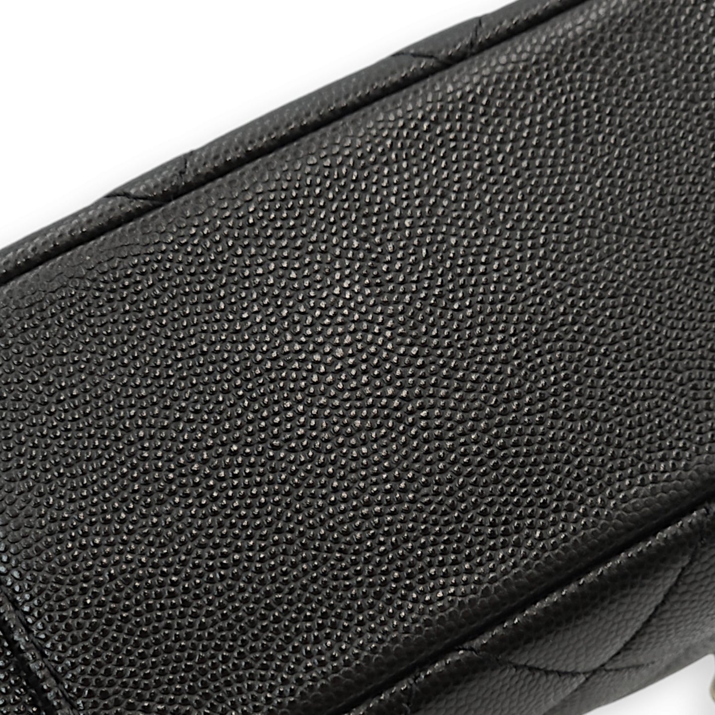 23C Quilted Camera Mini Black Crossbody Bag in Caviar Leather, Gold hardware