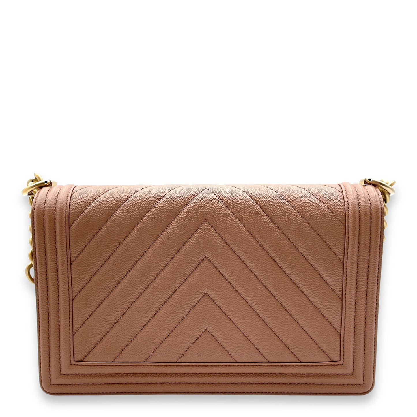 Chevron Le Boy Medium Brown Shoulder Bag in Caviar Leather, Gold hardware