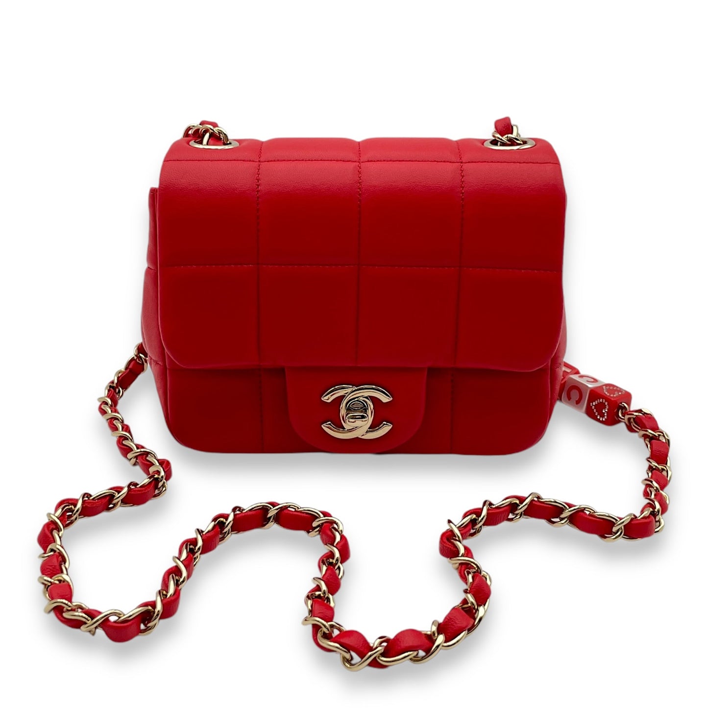 Monacoco Flap Mini Red Crossbody Bag in Lambskin, Light Gold hardware