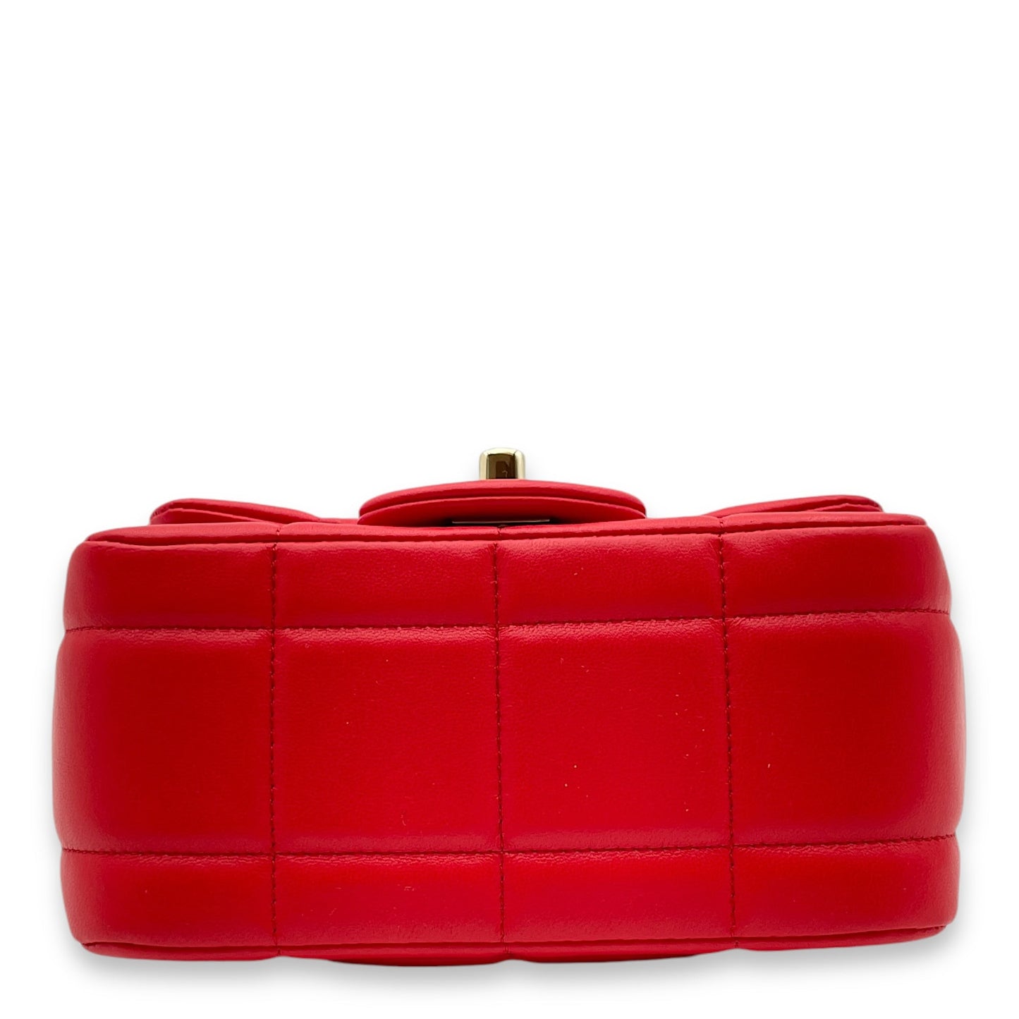 Monacoco Flap Mini Red Crossbody Bag in Lambskin, Light Gold hardware