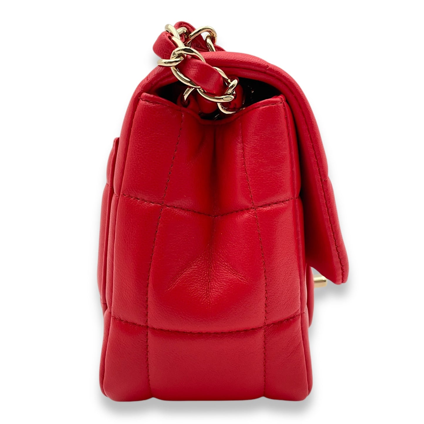 Monacoco Flap Mini Red Crossbody Bag in Lambskin, Light Gold hardware