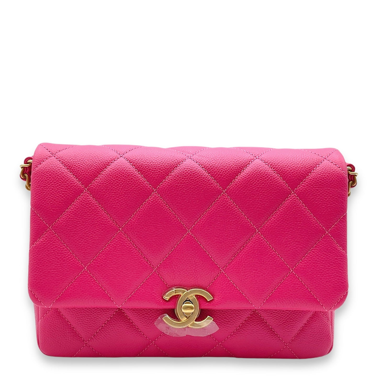 Melody Flap Pink Crossbody Bag in Caviar Leather, Gold hardware