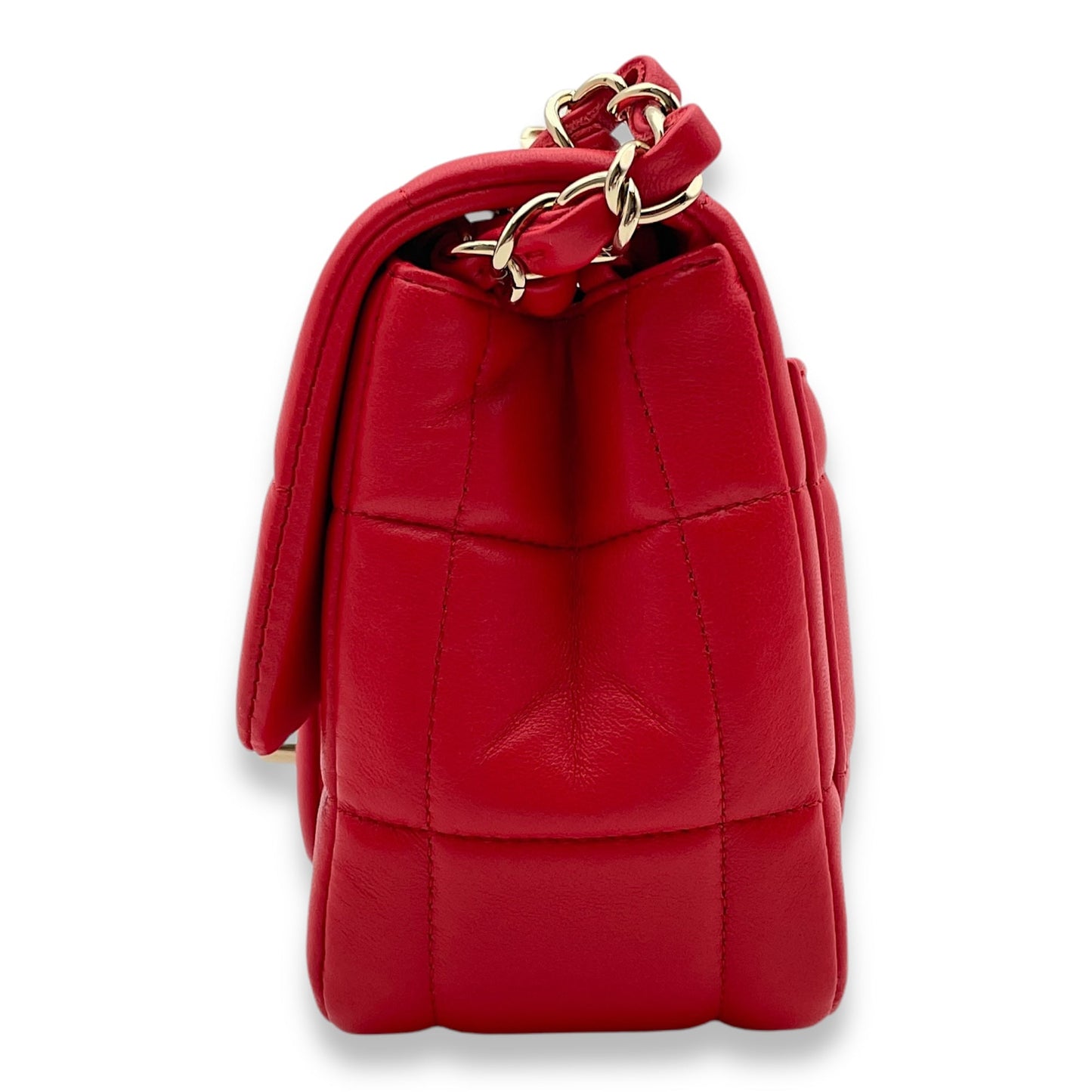 Monacoco Flap Mini Red Crossbody Bag in Lambskin, Light Gold hardware