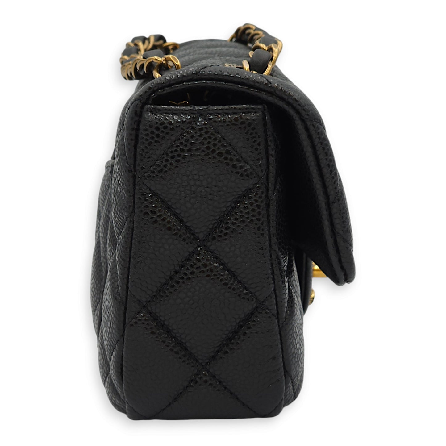 Quilted Seasonal Flap Mini Black Crossbody Bag in Caviar Leather, Gold hardware