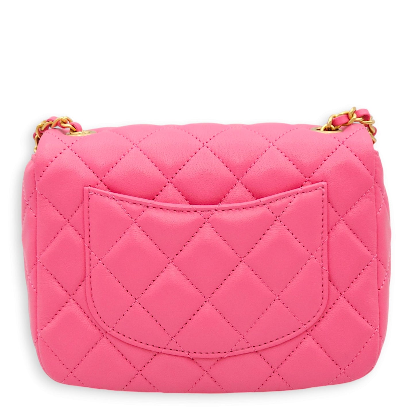 Classic Square Flap with Heart Charm Mini Bubble Gum Pink Crossbody Bag in Lambskin, Gold hardware